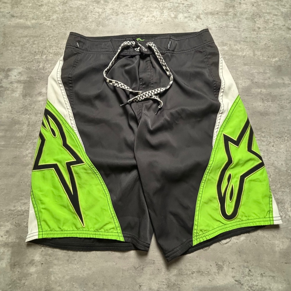 Alpinestars Board Shorts 32 Black Green A-Tech Series Motocross Surf Trunks